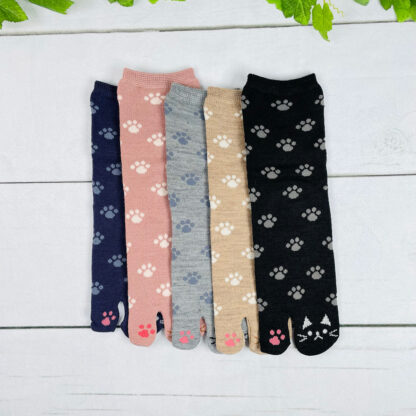 Trois Epri 肉球＆足先猫柄 ウール混足袋ソックス 22-25cm T-962A